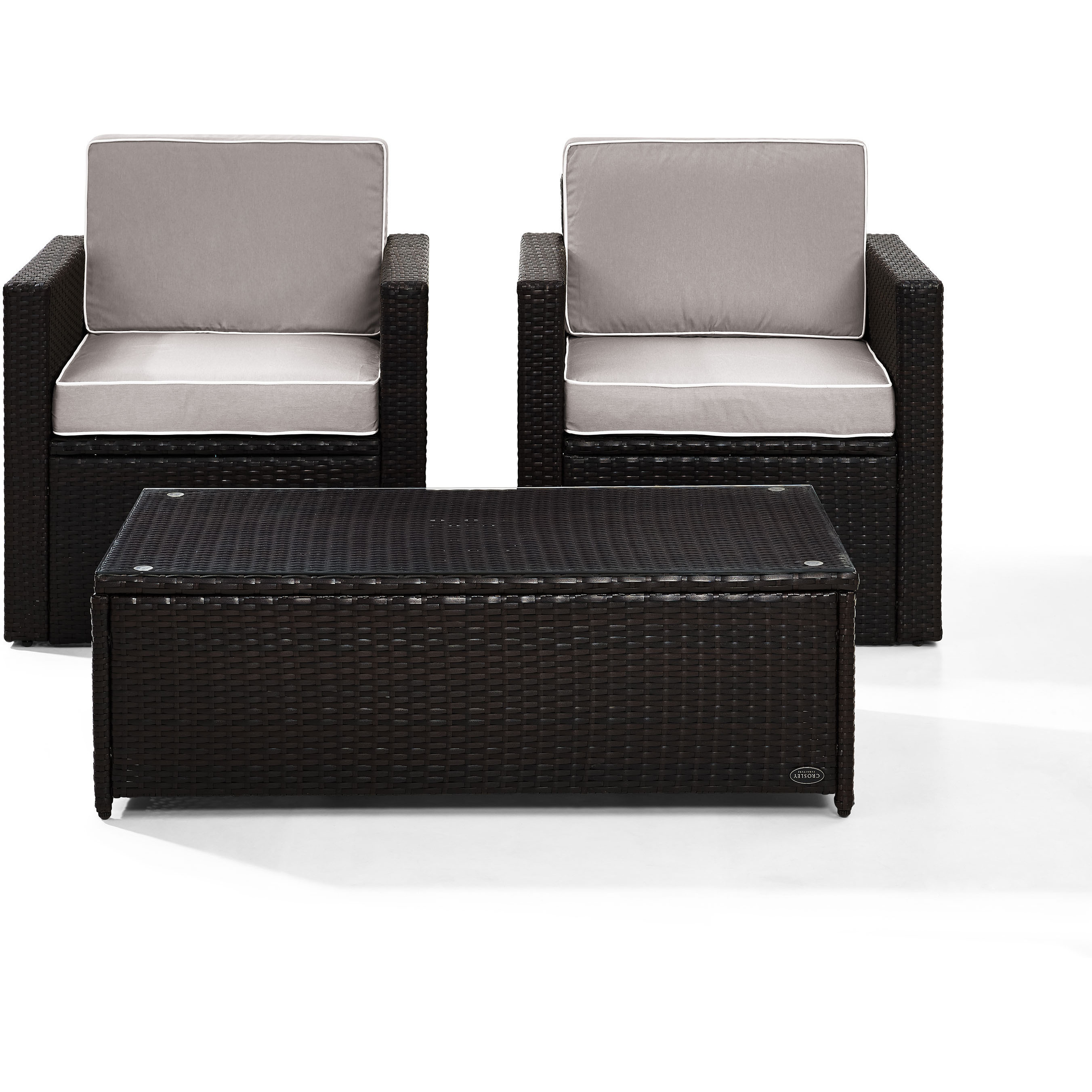 Palm Harbor 3Pc Outdoor Wicker Chair Set Gray/Brown - Coffee Table & 2 Chairs