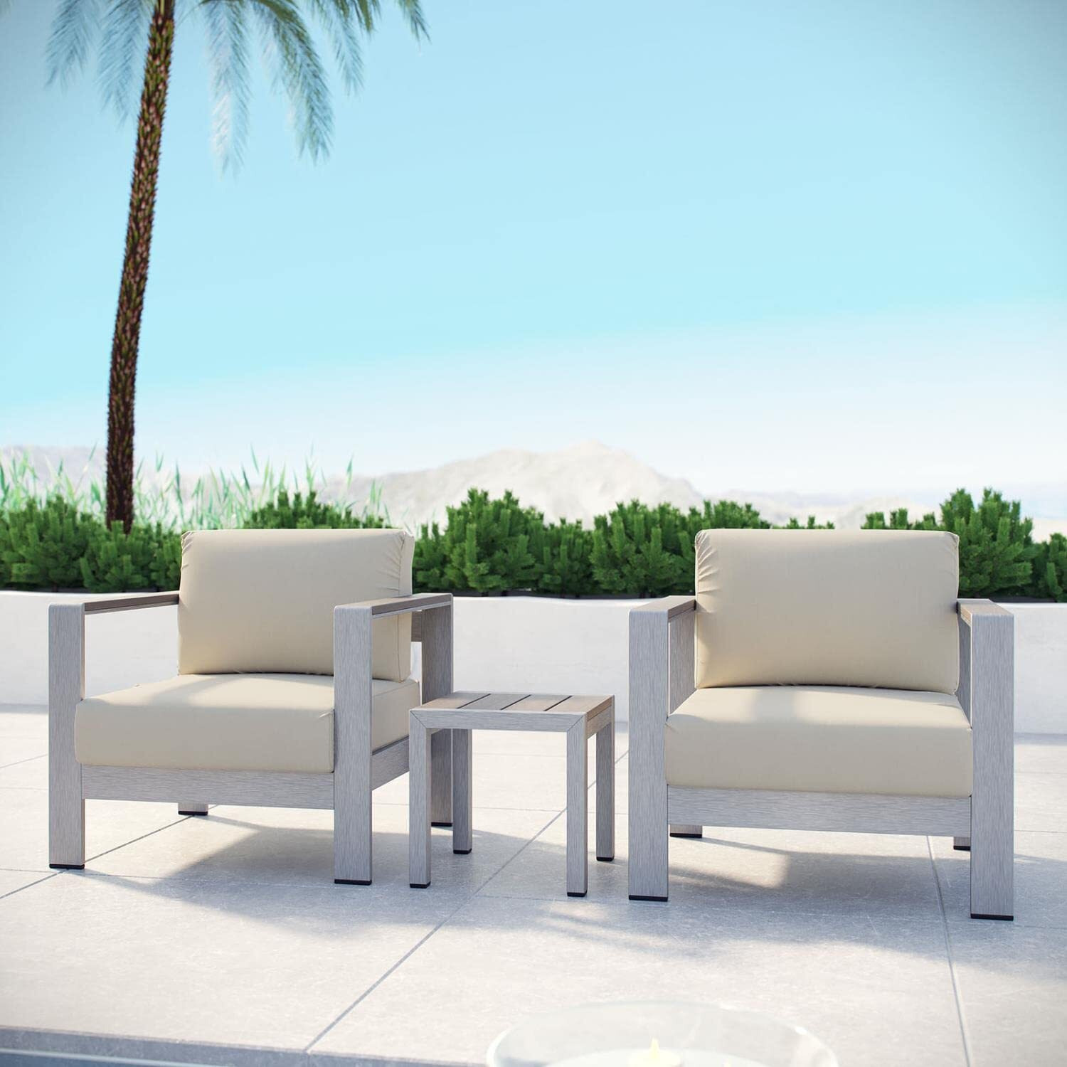 Shore 3 Piece Outdoor Patio Aluminum Sectional Sofa Set