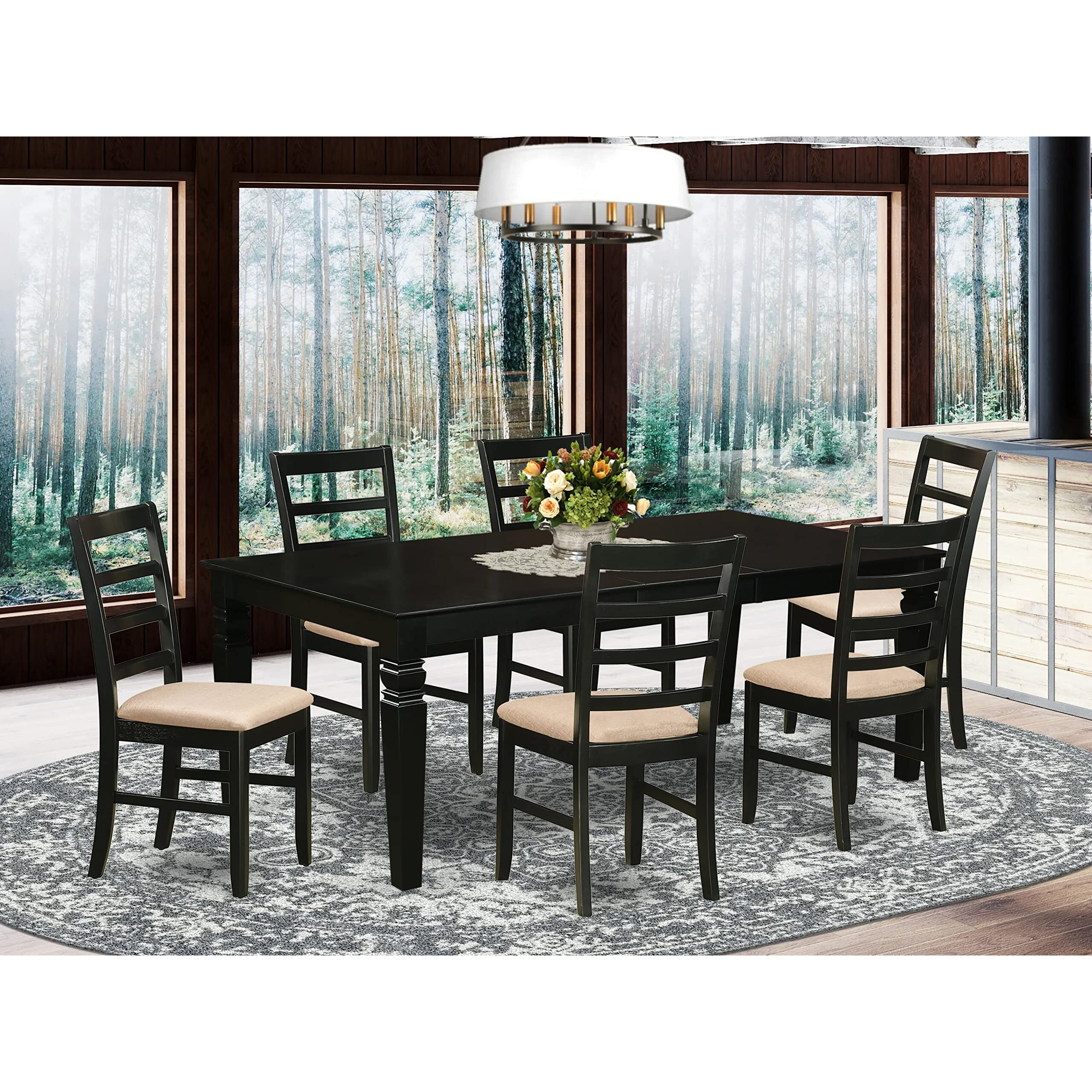 East West Furniture Lgpf7-Blk-C Logan 7 Piece Kitchen Set Consist Of A Rectangle Table With Butterfly Leaf And 6 Linen Fabric Upholstered Dining Chairs  42X84 Inch