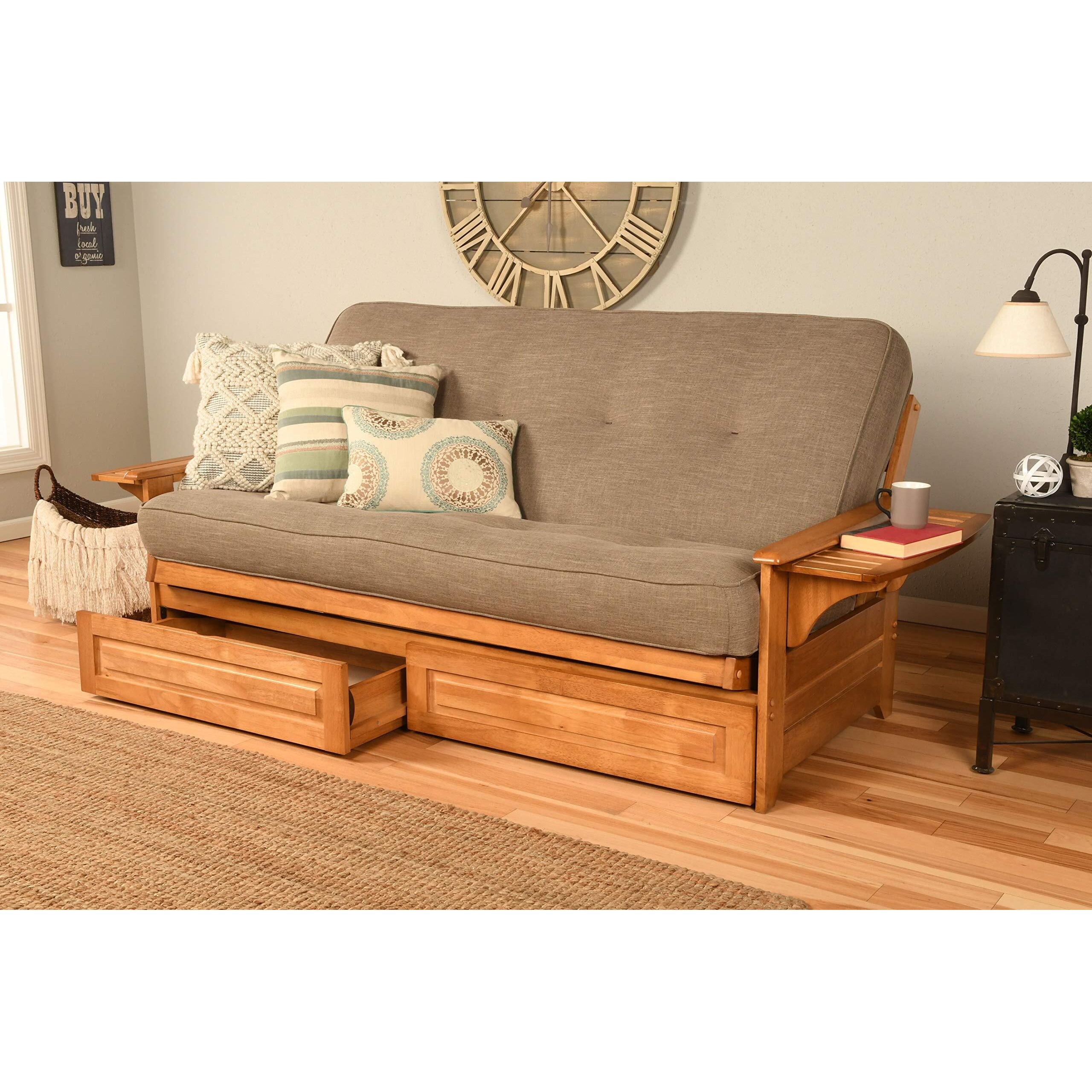 Phoenix Frame-Butternut Finish-Linen Stone Mattress-Storage Drawers