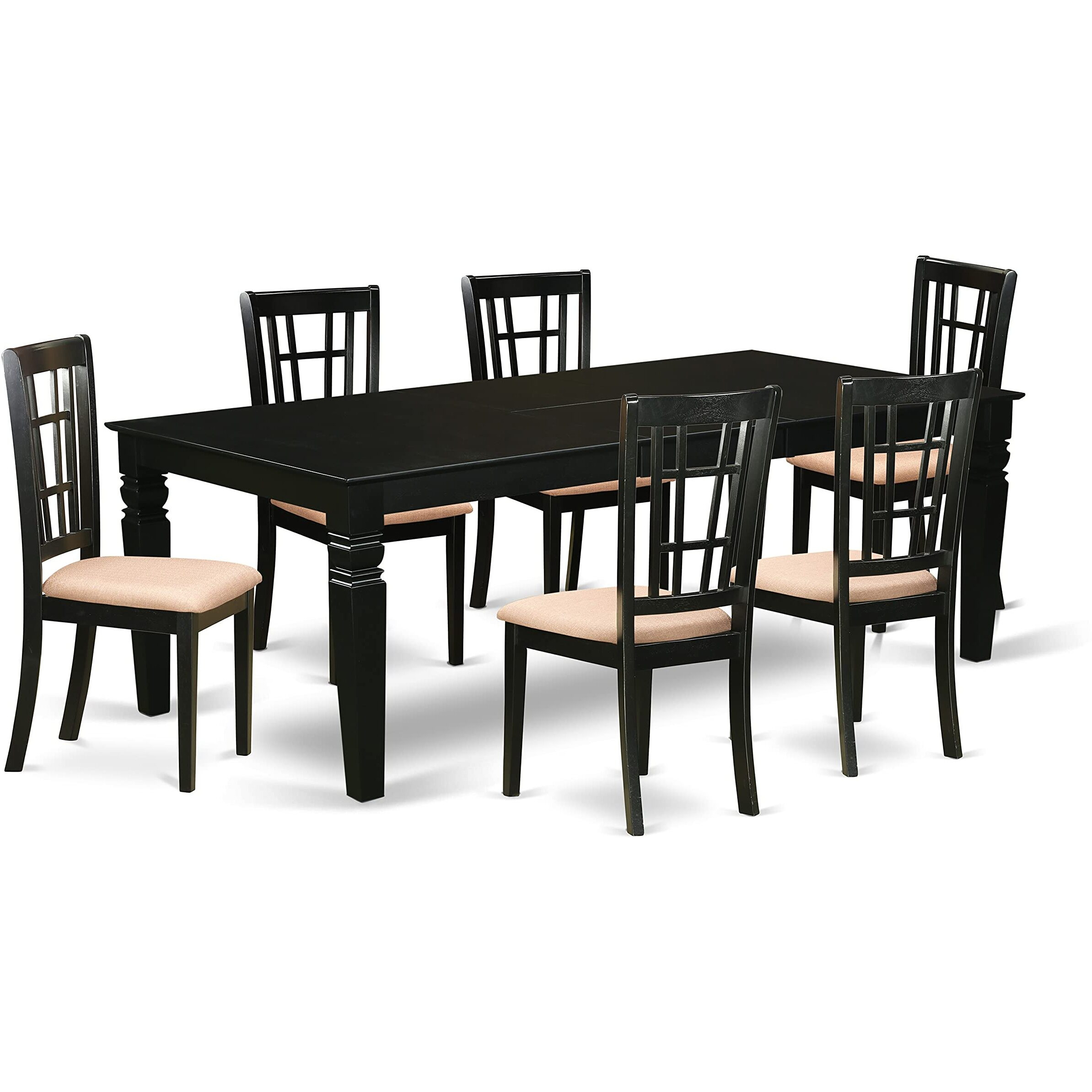 East West Furniture Lgni7-Blk-C Logan 7 Piece Kitchen Set Consist Of A Rectangle Table With Butterfly Leaf And 6 Linen Fabric Dining Room Chairs  42X84 Inch