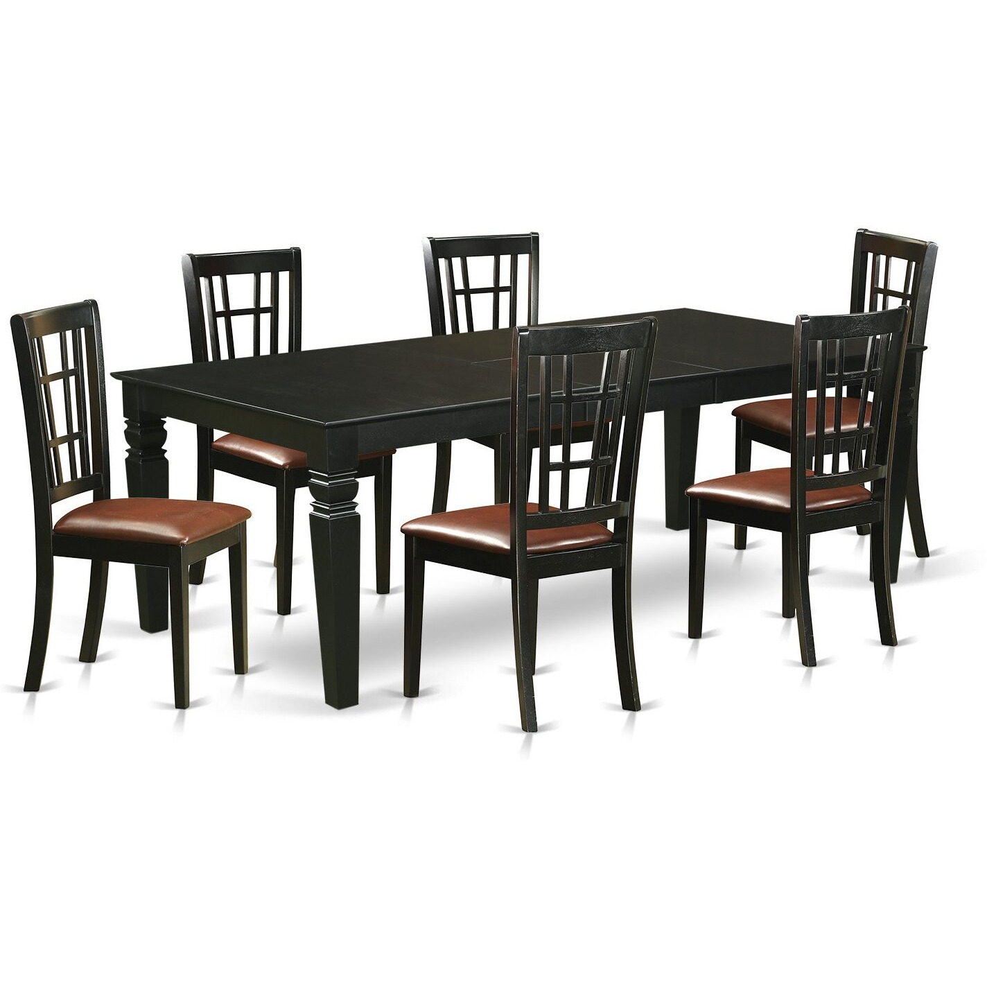 7  Pc  Dining  Room  Set  With  A  Dinning  Table  And  6  Leather  Dining  Chairs  In  Black