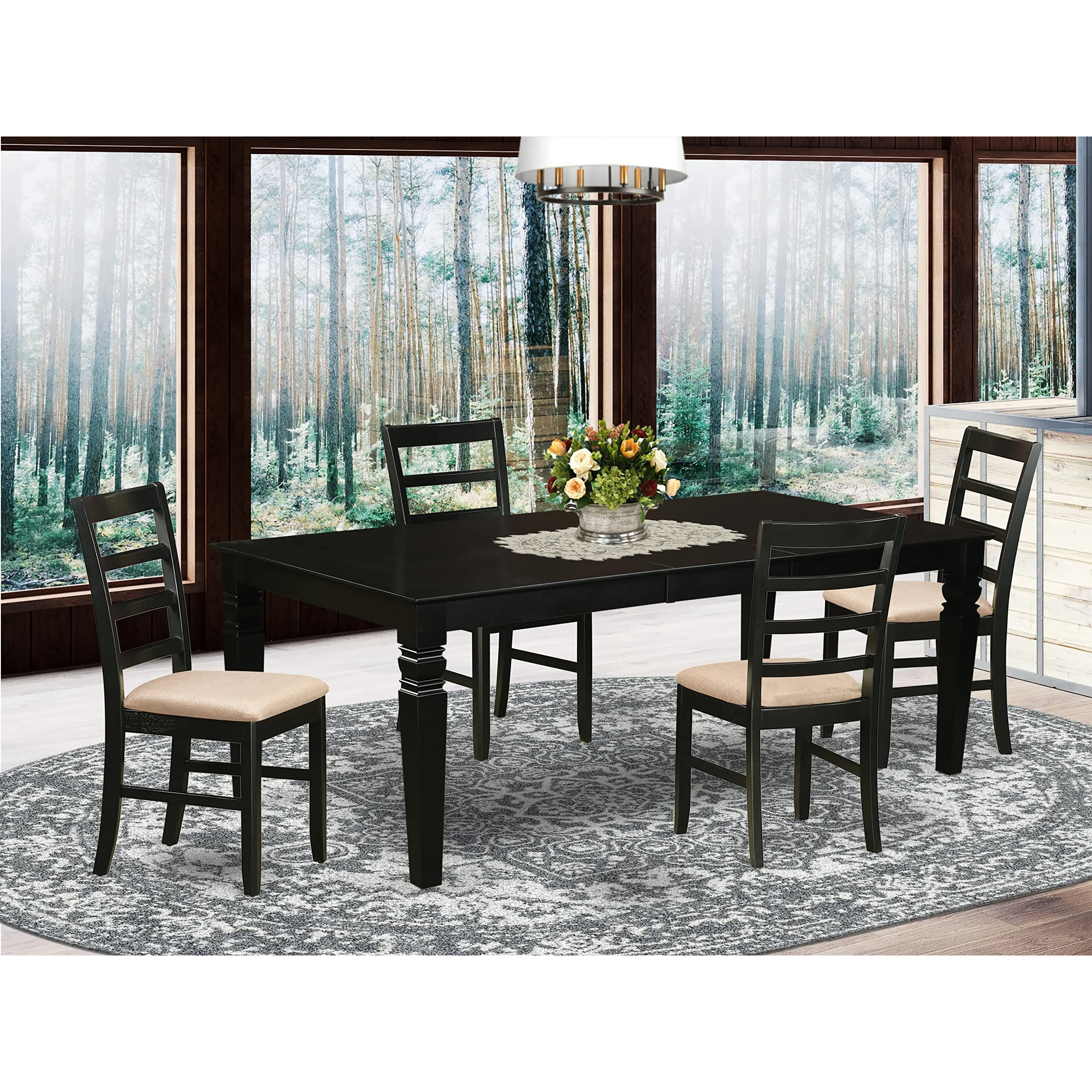 East West Furniture Lgpf5-Blk-C Logan 5 Piece Kitchen Set Includes A Rectangle Dining Room Table With Butterfly Leaf And 4 Linen Fabric Upholstered Chairs  42X84 Inch