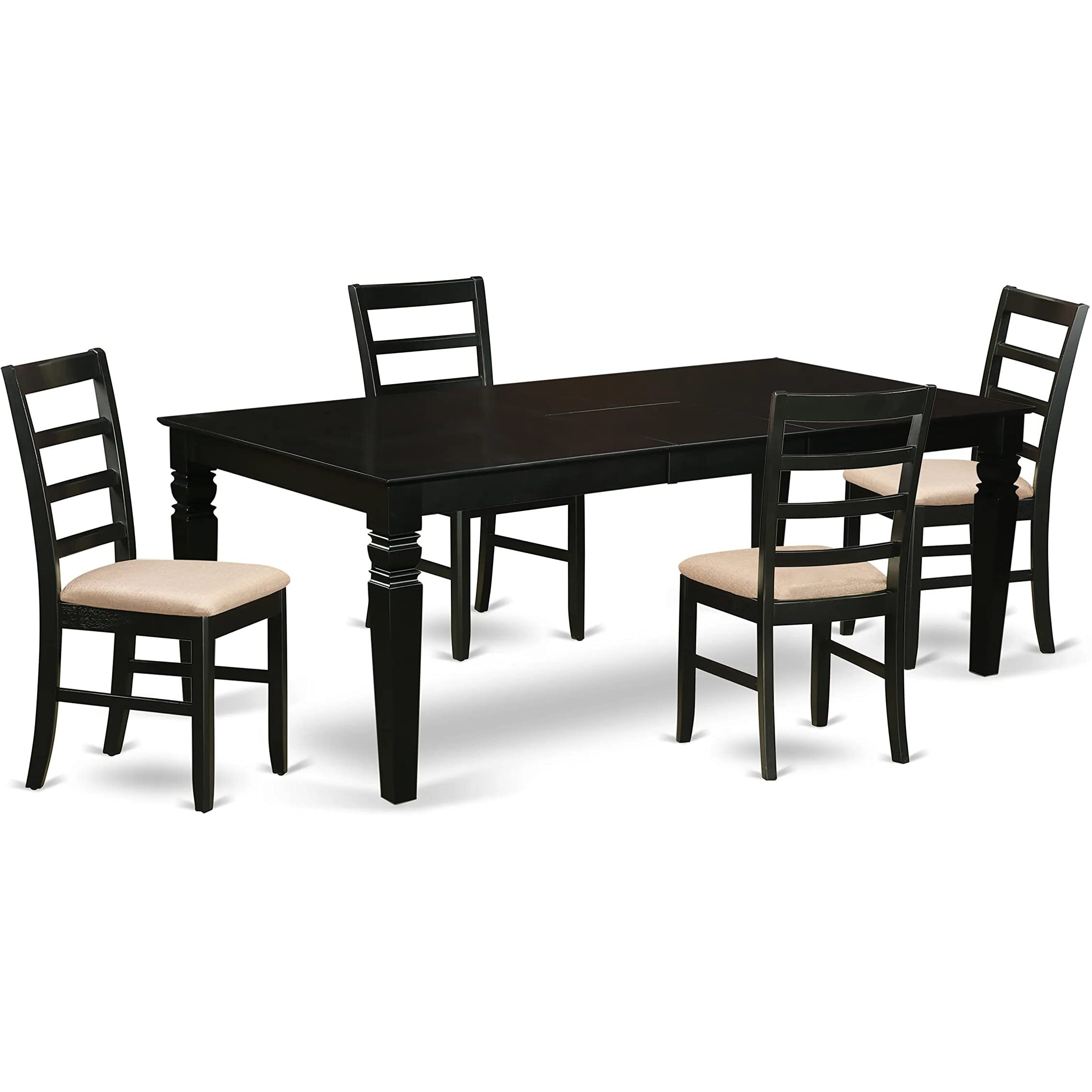 East West Furniture Lgpf5-Blk-C Logan 5 Piece Kitchen Set Includes A Rectangle Dining Room Table With Butterfly Leaf And 4 Linen Fabric Upholstered Chairs  42X84 Inch