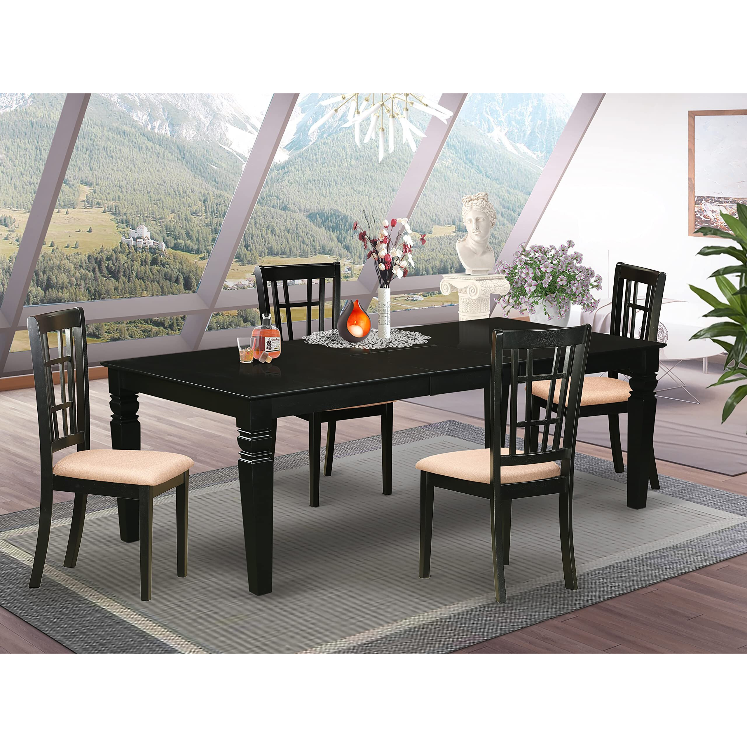East West Furniture Lgni5-Blk-C Logan 5 Piece Kitchen Set For 4 Includes A Rectangle Table With Butterfly Leaf And 4 Linen Fabric Dining Room Chairs  42X84 Inch
