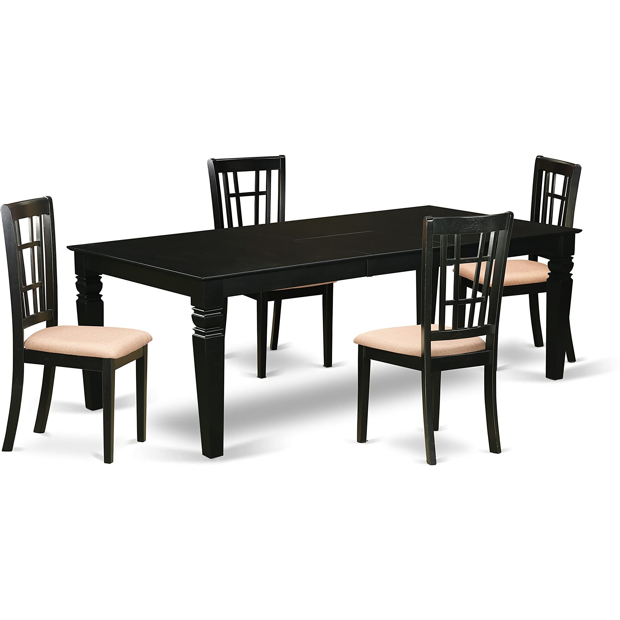 East West Furniture Lgni5-Blk-C Logan 5 Piece Kitchen Set For 4 Includes A Rectangle Table With Butterfly Leaf And 4 Linen Fabric Dining Room Chairs  42X84 Inch