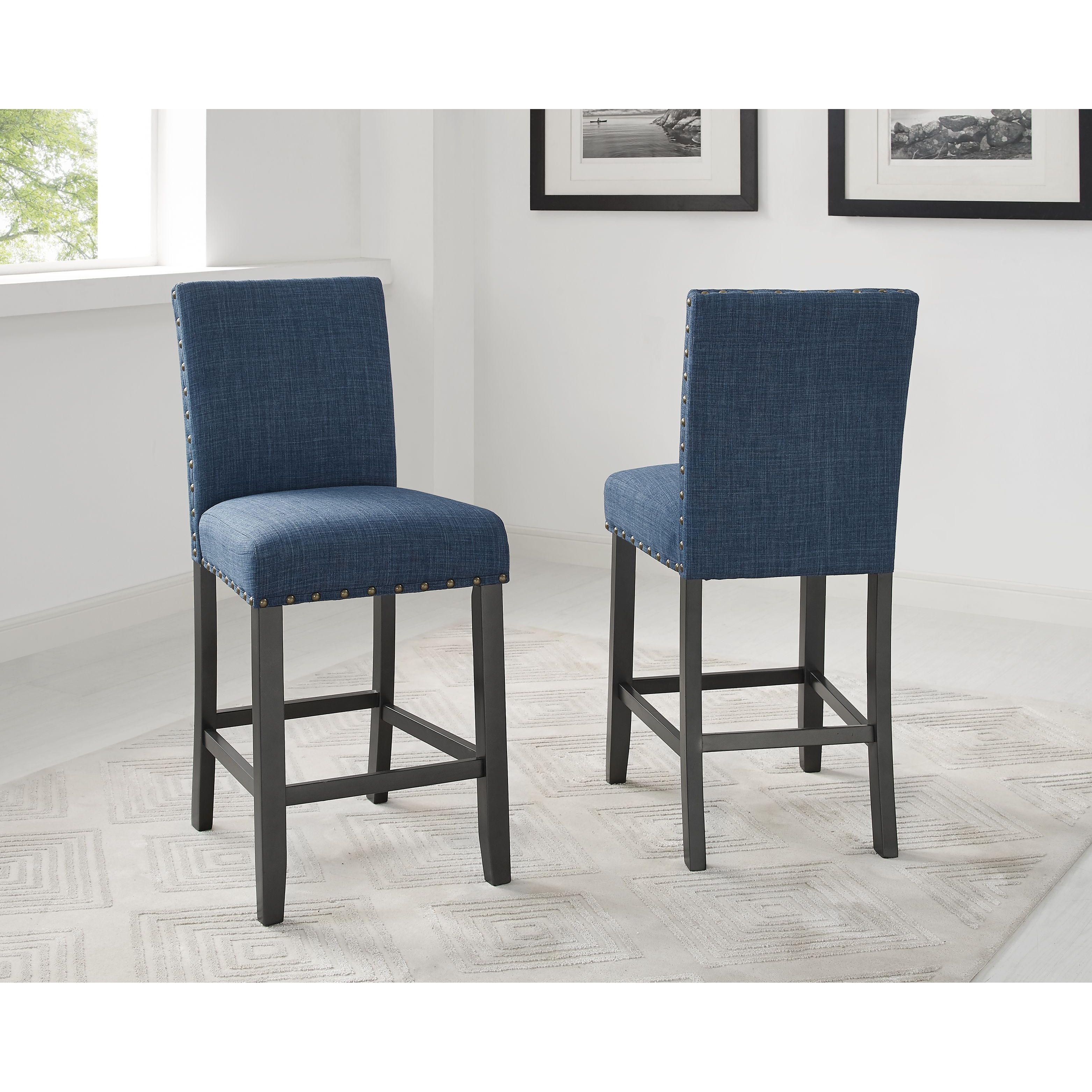 Biony Blue Fabric Counter Height Stools With Nailhead Trim  Set Of 2