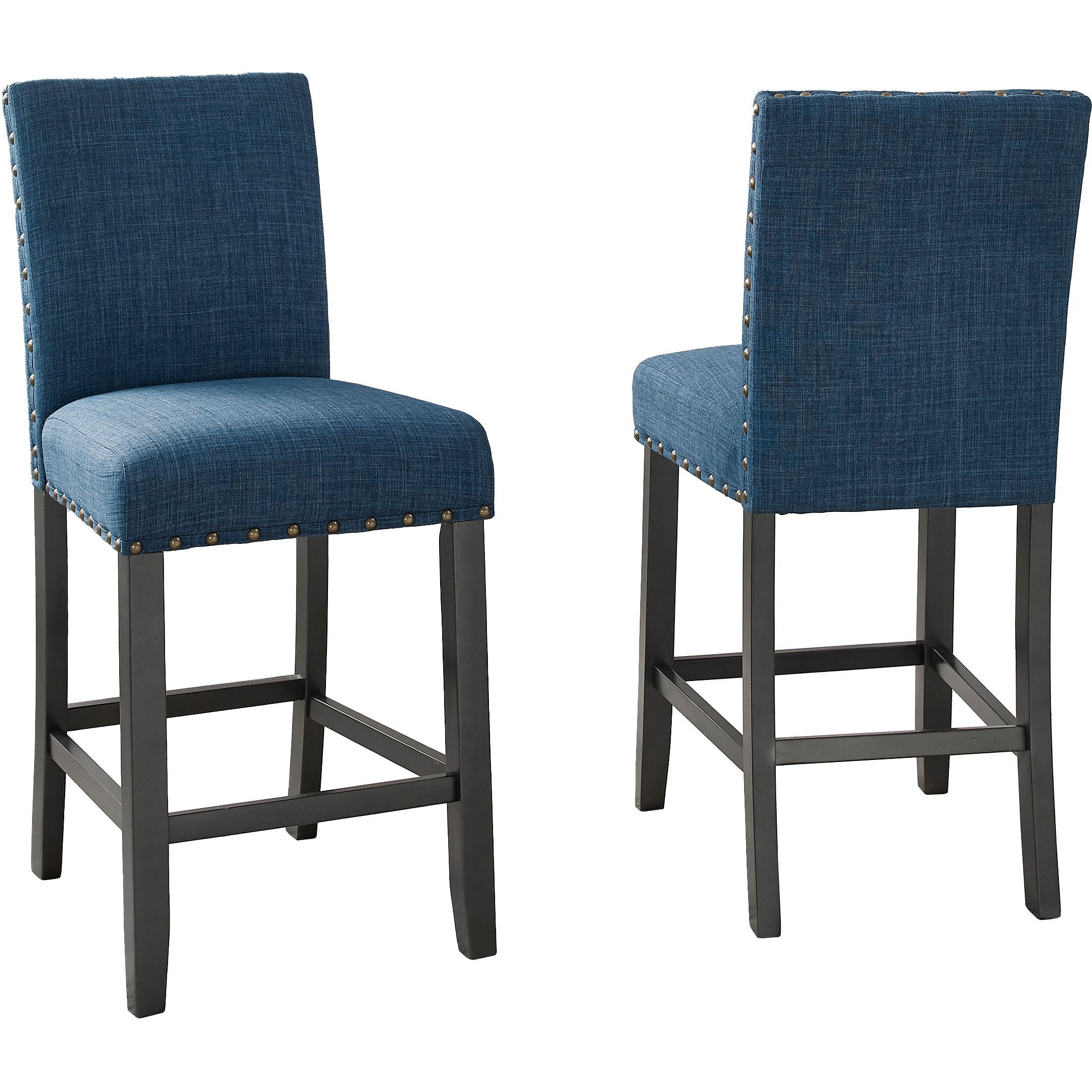 Biony Blue Fabric Counter Height Stools With Nailhead Trim  Set Of 2