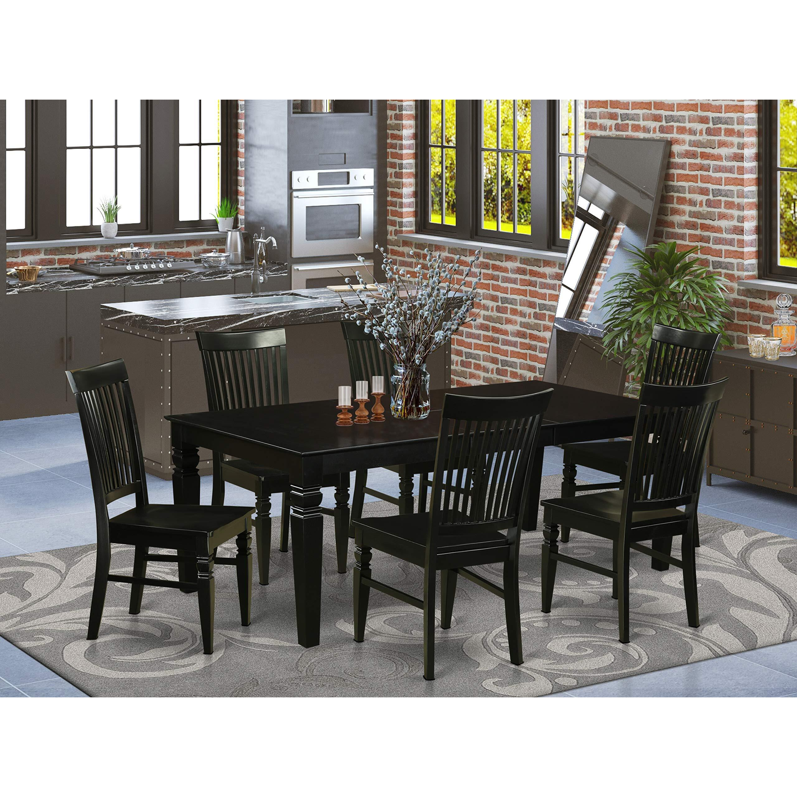 East West Furniture Lgwe7-Blk-W Logan 7 Piece Set Consist Of A Rectangle Dining Room Table With Butterfly Leaf And 6 Wood Seat Chairs  42X84 Inch