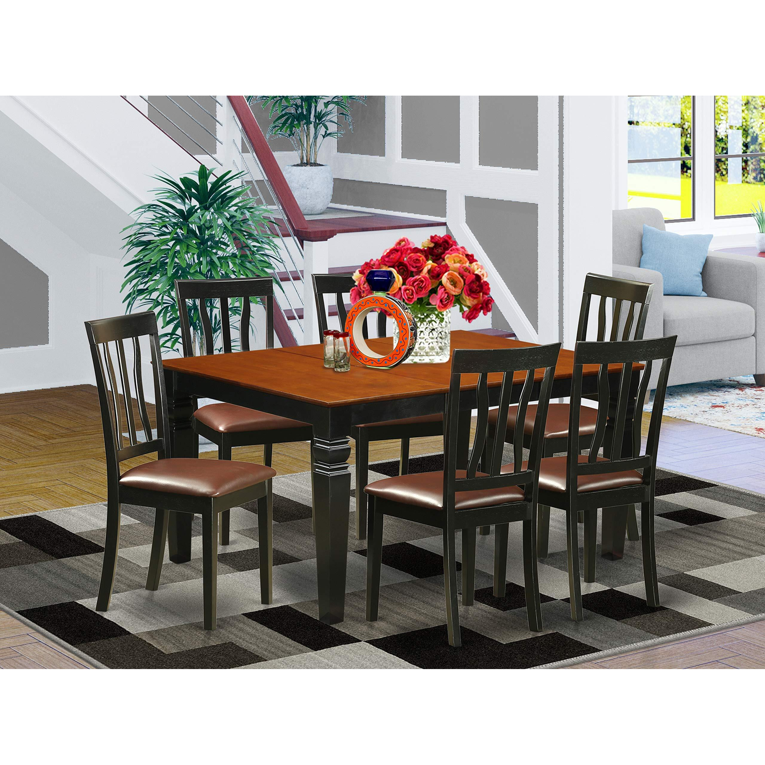East West Furniture Wean7-Bch-Lc 7 Piece Dining Room Furniture Set Consist Of A Rectangle Kitchen Table With Butterfly Leaf And 6 Faux Leather Upholstered Chairs  42X60 Inch