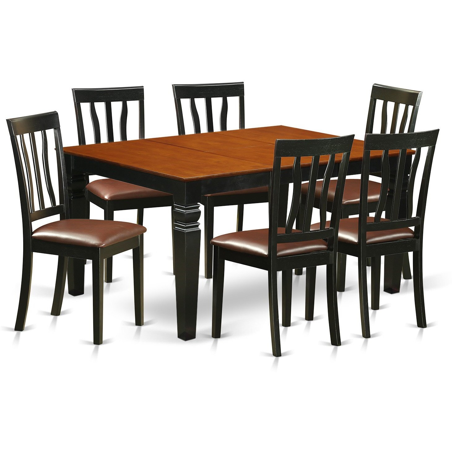 East West Furniture Wean7-Bch-Lc 7 Piece Dining Room Furniture Set Consist Of A Rectangle Kitchen Table With Butterfly Leaf And 6 Faux Leather Upholstered Chairs  42X60 Inch