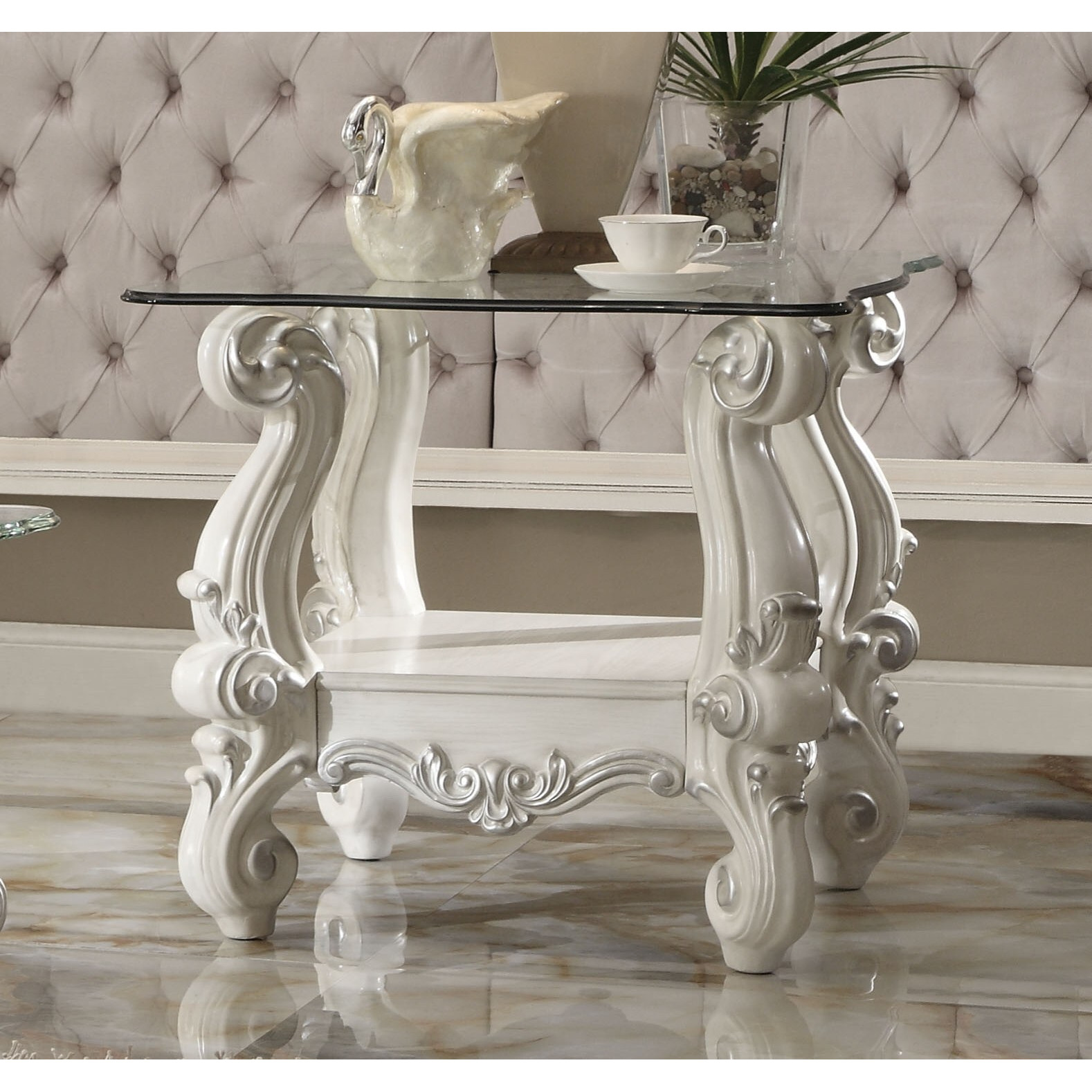 Versailles - End Table Bone White & Clear Glass