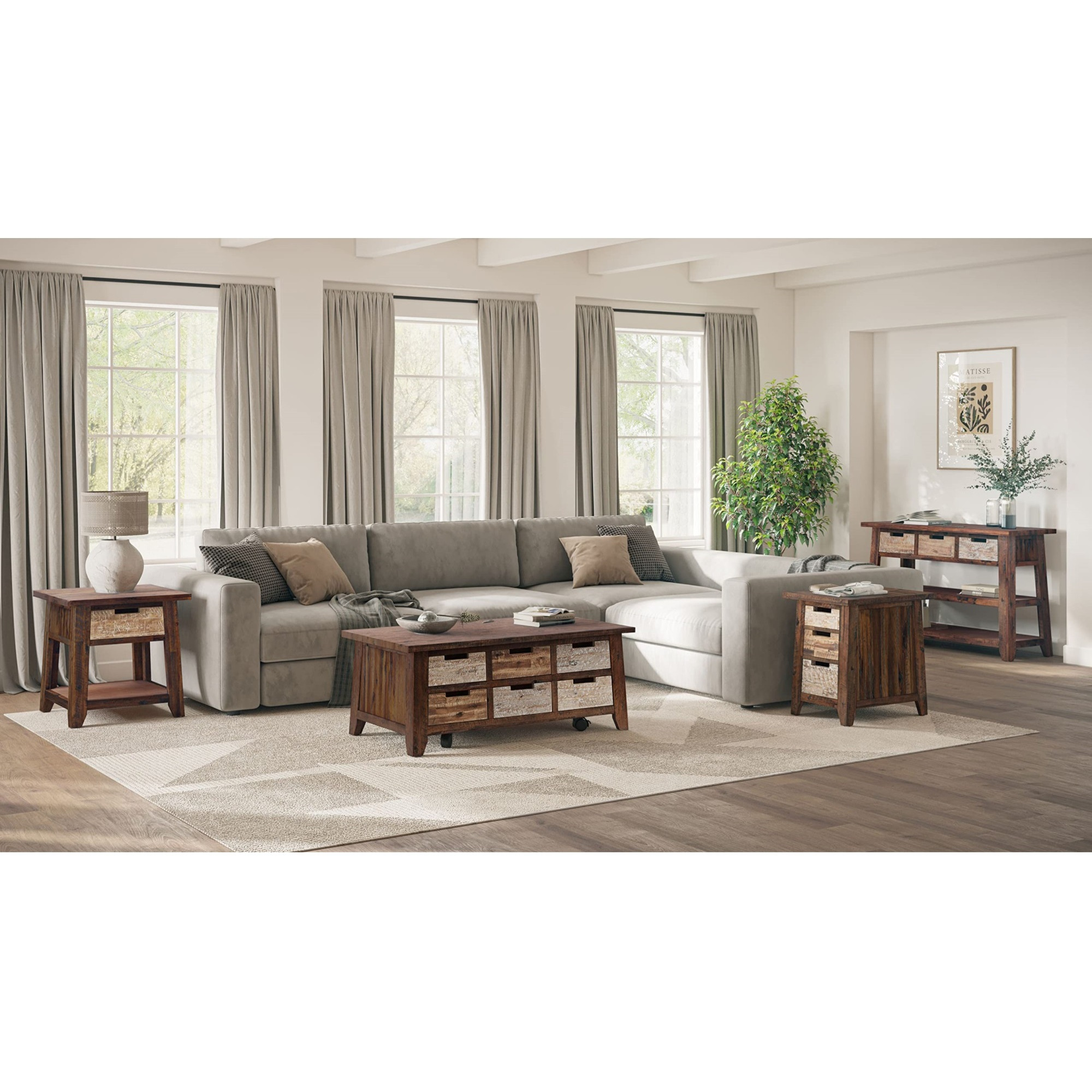 Painted Canyon Rustic Solid Acacia  End Table