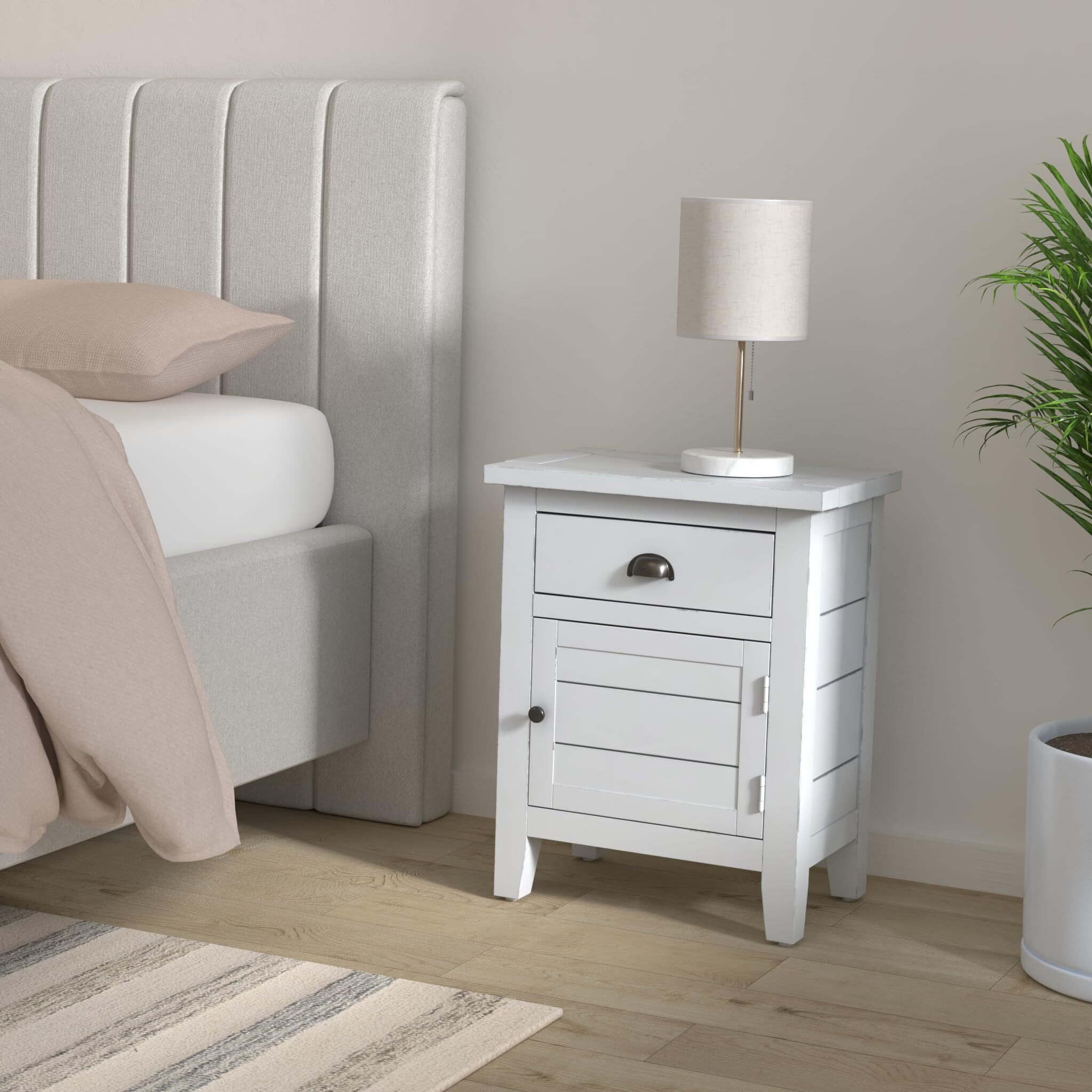 Jofran Artisan's Craft Farmhouse Distressed 20"" End Table Nightstand With Storage Cabinet  Weathered White