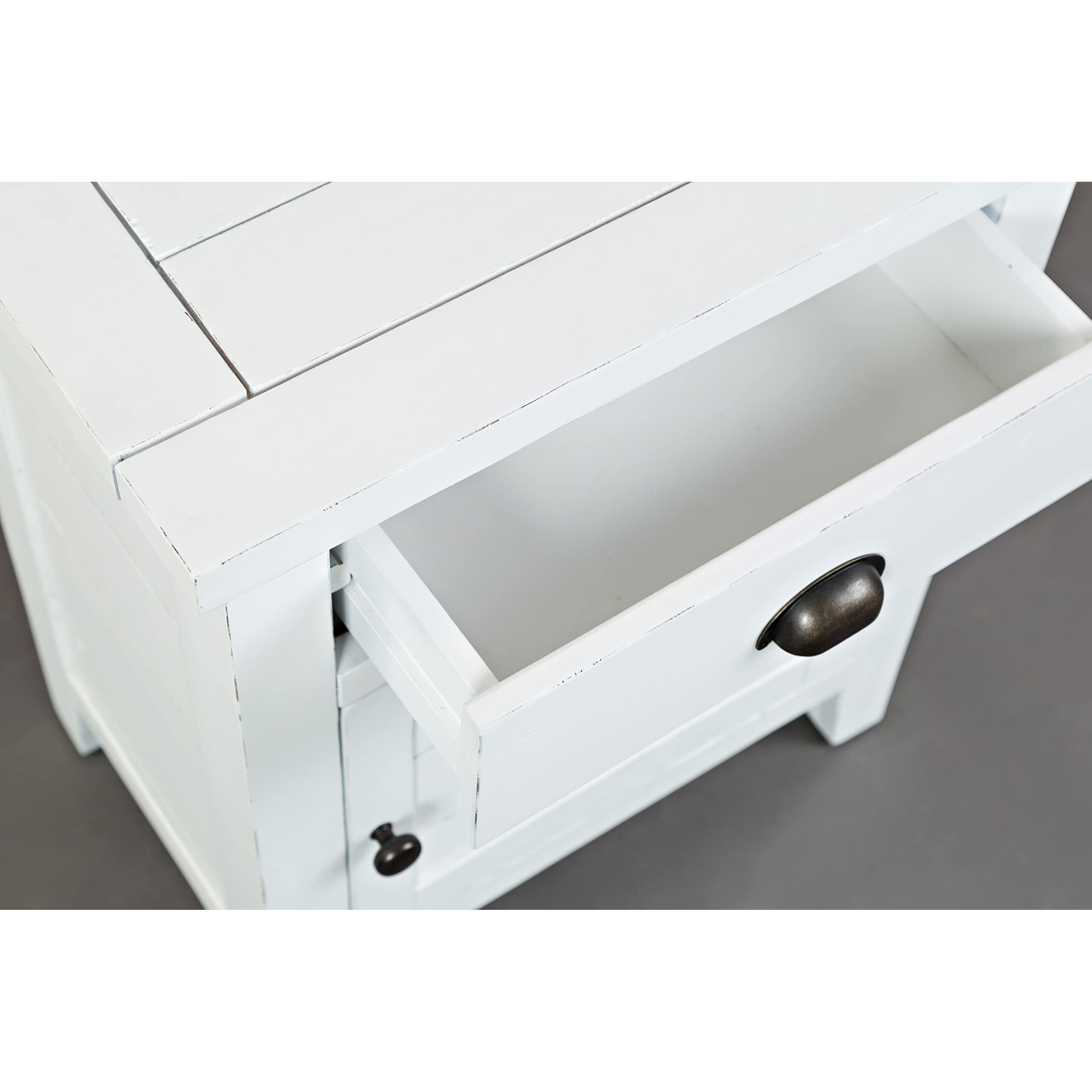 Jofran Artisan's Craft Farmhouse Distressed 20"" End Table Nightstand With Storage Cabinet  Weathered White