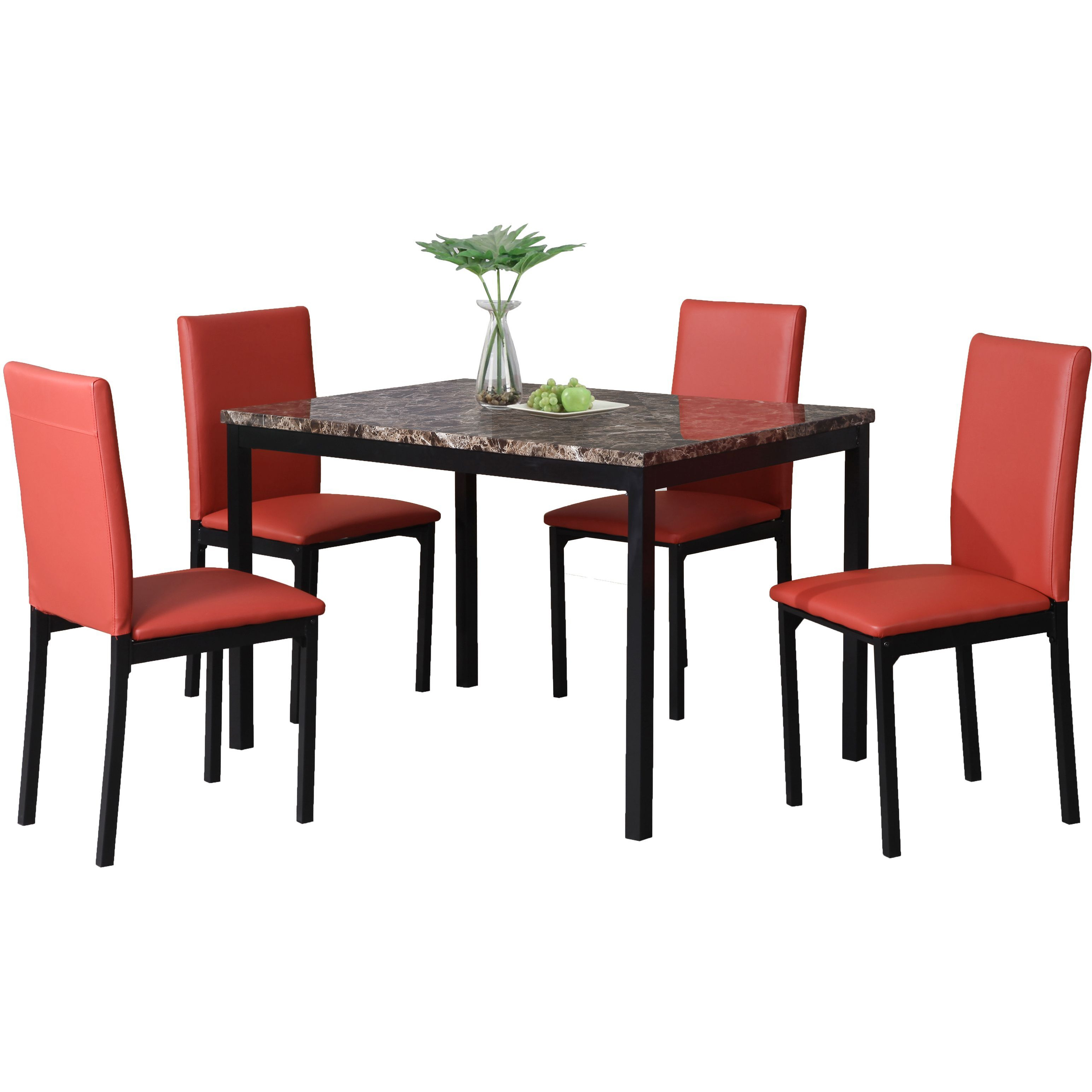 Citico 5-Piece Metal Dinette Set With Laminated Faux Marble Top  Red