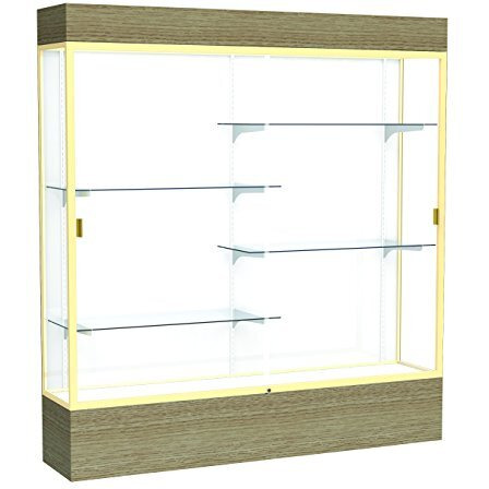 Reliant   72"&quotW X 80"&quotH X 16"&quotD  Lighted Floor Case  White Back  Champagne Finish   Driftwood Base
