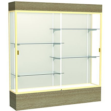 Reliant   72"&quotW X 80"&quotH X 16"&quotD  Lighted Floor Case  Plaque Back  Champagne Finish   Driftwood Base