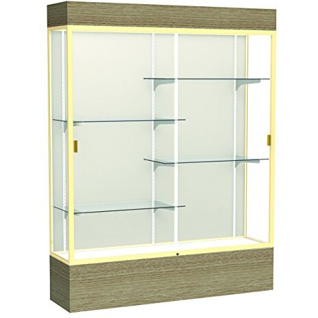 Reliant   60"&quotW X 80"&quotH X 16"&quotD  Lighted Floor Case  Plaque Back  Champagne Finish   Driftwood Base