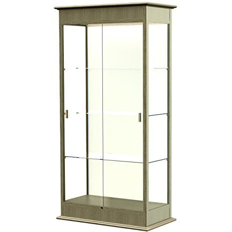 Varsity  36"&quotW X 77"&quotH X 18"&quotD  Lighted Floor Case  Sliding Doors  Plaque Back  Driftwood Oak Finish