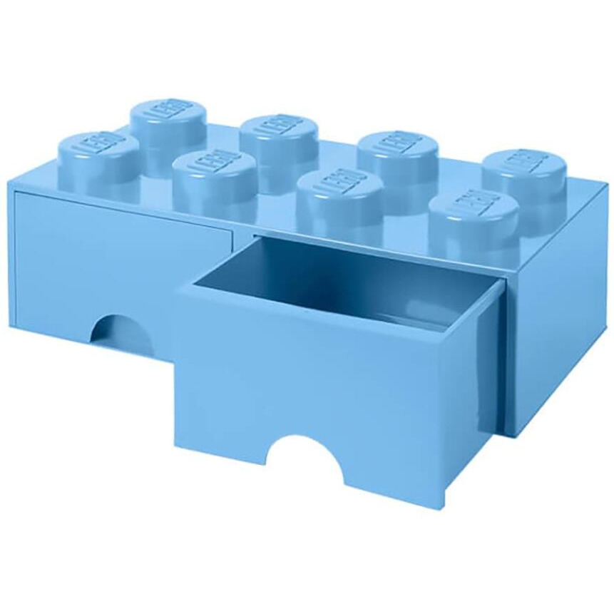 Lego Brick Drawer  8 Knobs  2 Drawers  Stackable Storage Box  Light Blue