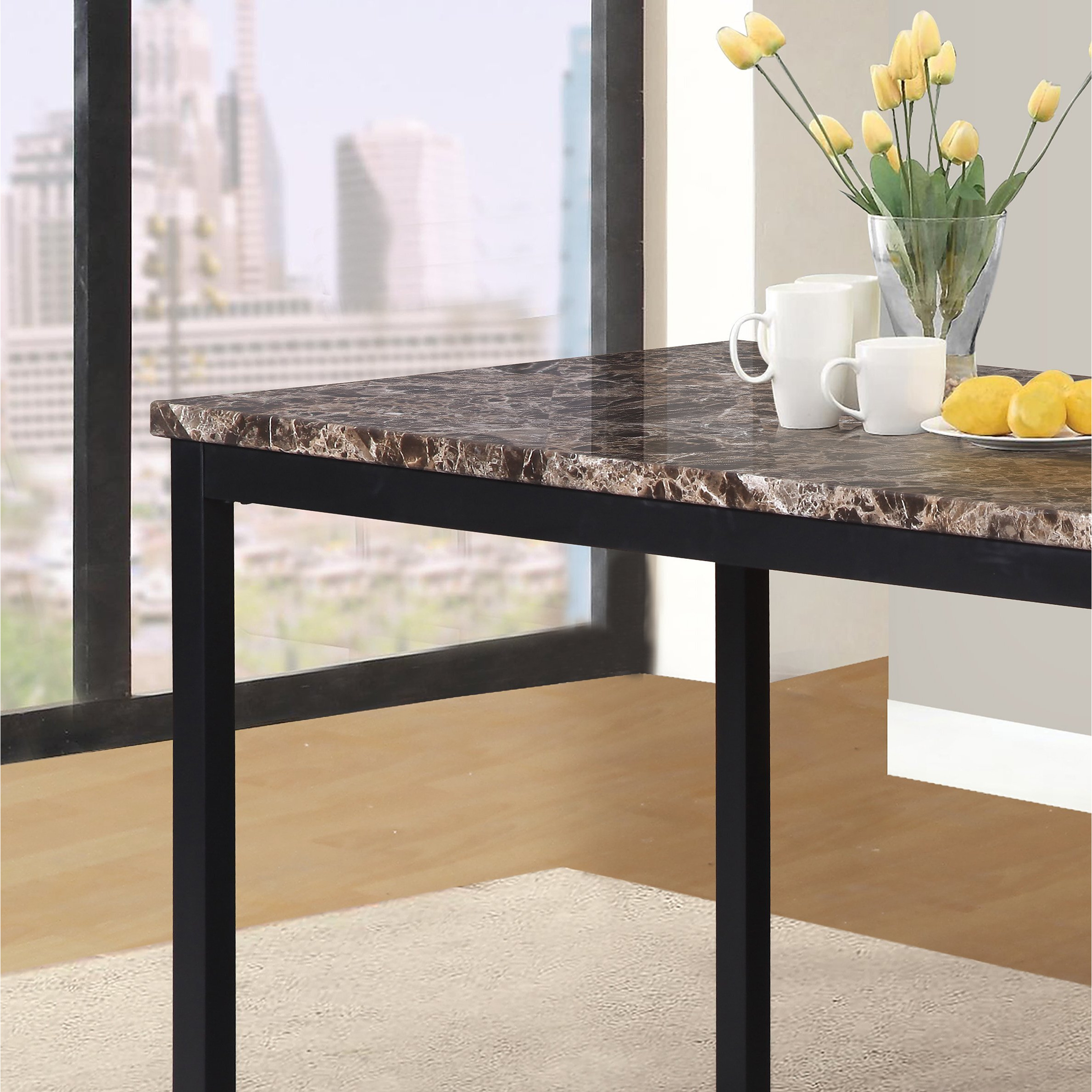 Roundhill Furniture Noyes Metal Dining Table With Laminated Faux Marble Top