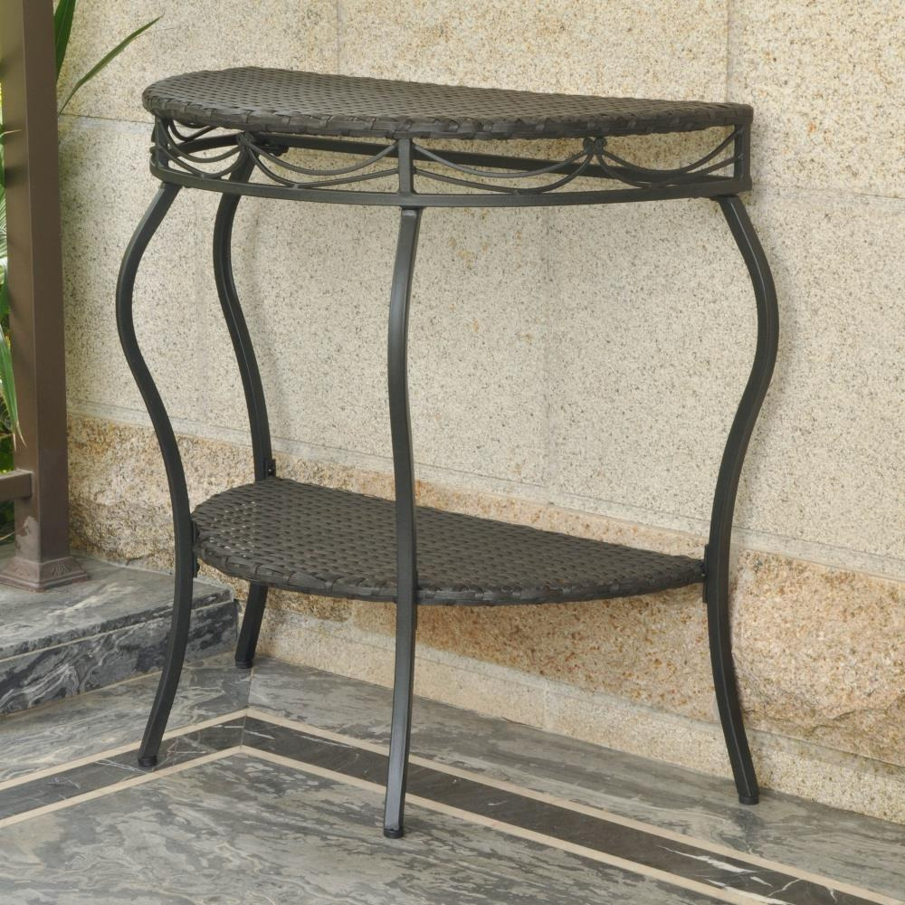 Valencia Resin Wicker/Steel Two Tier Half Moon Wall Table -Black