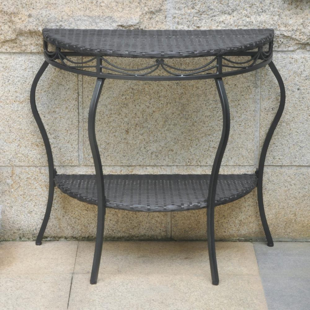 Valencia Resin Wicker/Steel Two Tier Half Moon Wall Table -Black