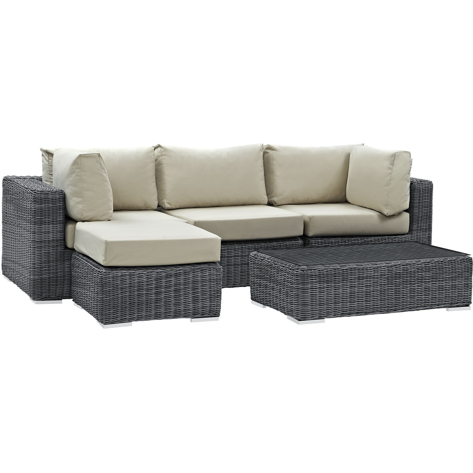 Summon 5 Piece Outdoor Patio Sunbrella Sectional Set - Canvas Antique Beige