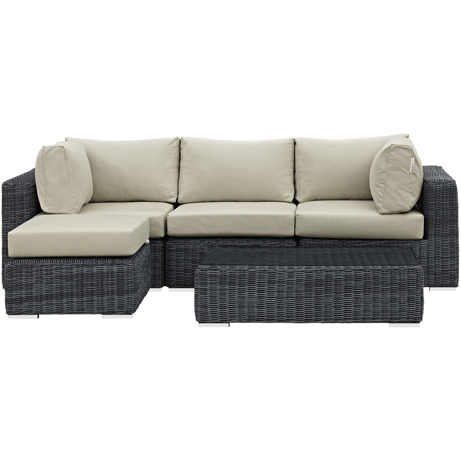 Summon 5 Piece Outdoor Patio Sunbrella Sectional Set - Canvas Antique Beige