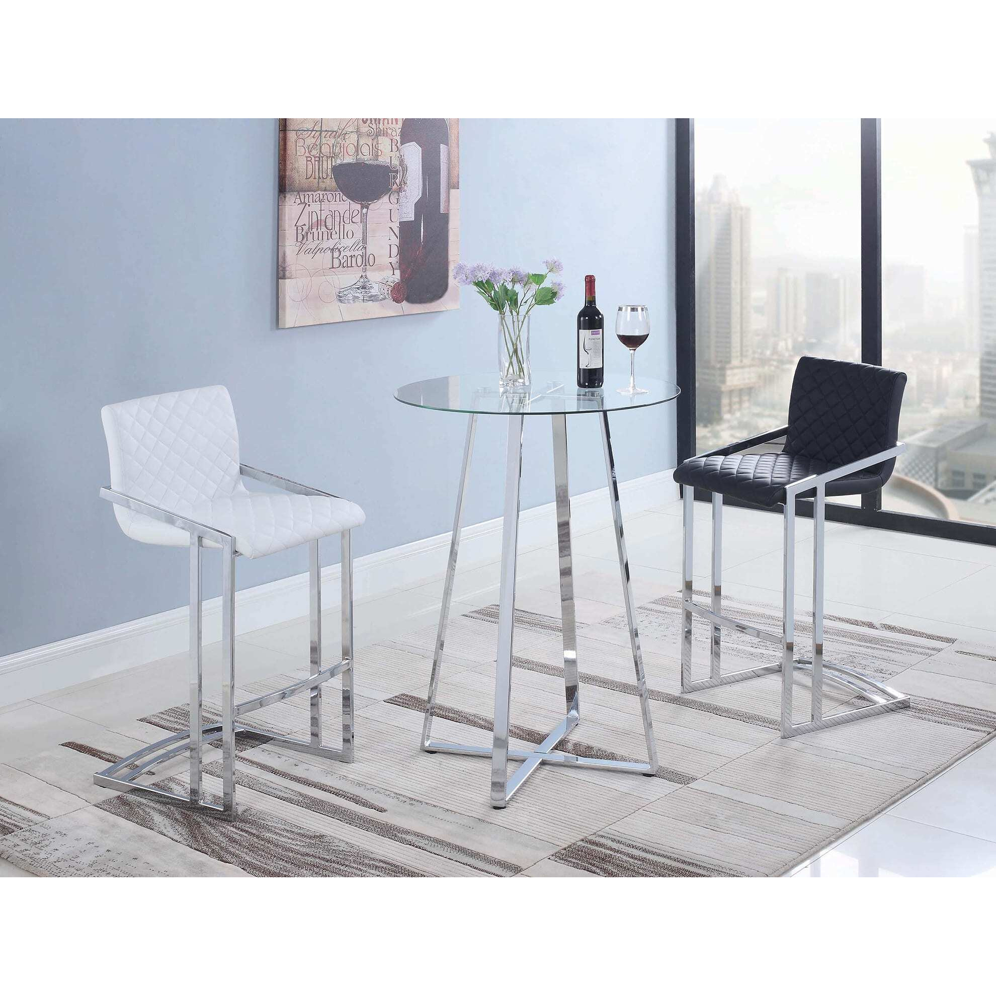 Contemporary Chrome And Glass Bar Table