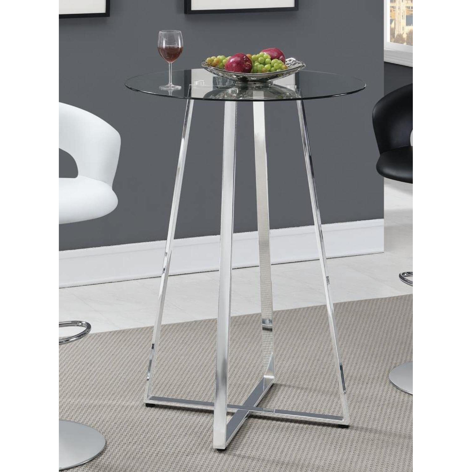 Contemporary Chrome And Glass Bar Table