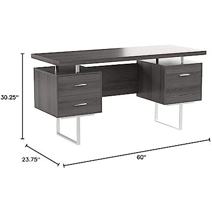 Computer Desk - 60"&quotL / Dark Taupe / Silver Metal