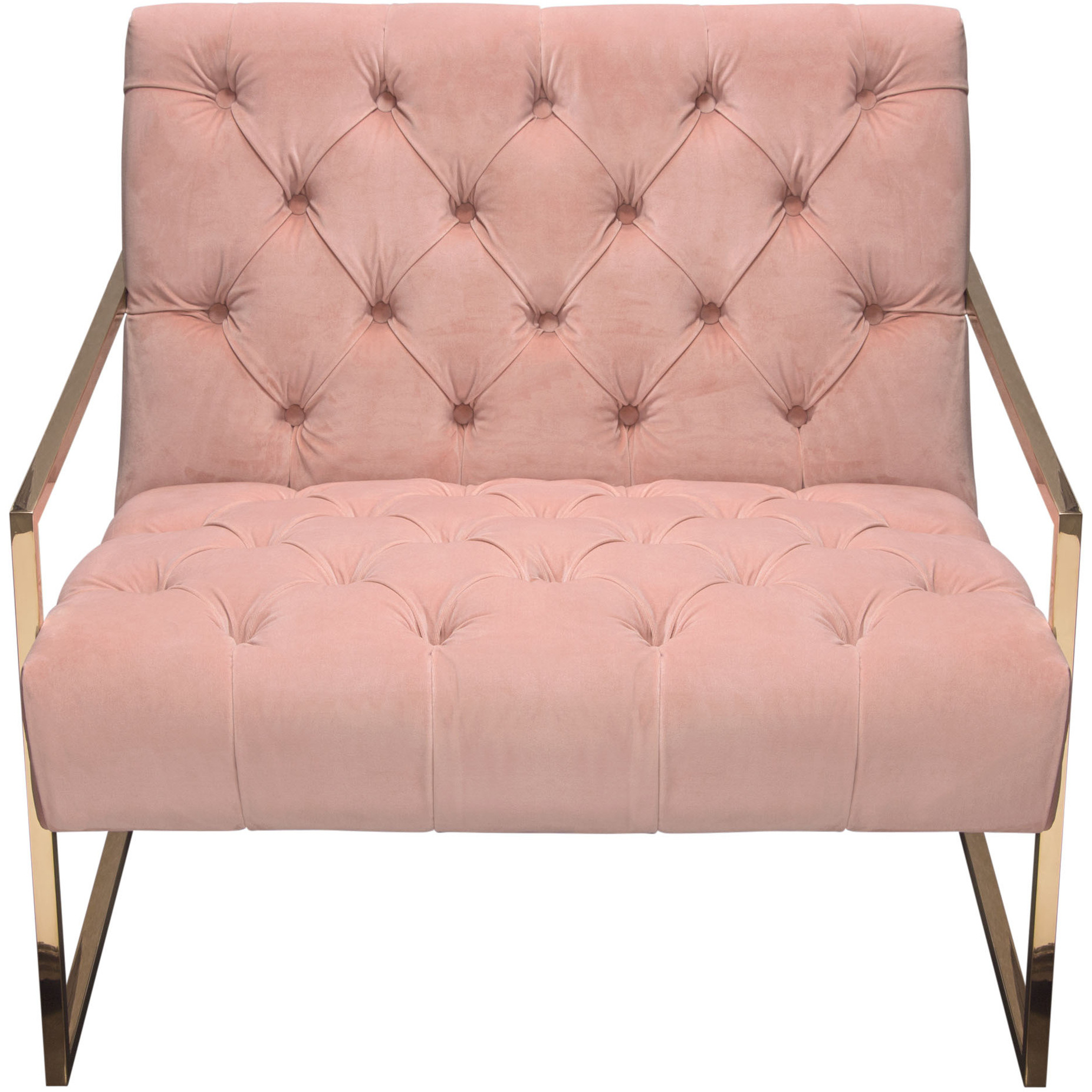 Luxe Accent Chair In Blush Pink Tufted Velvet Fabric With Polished Gold Stainless Steel Frame By Diamond Sofa