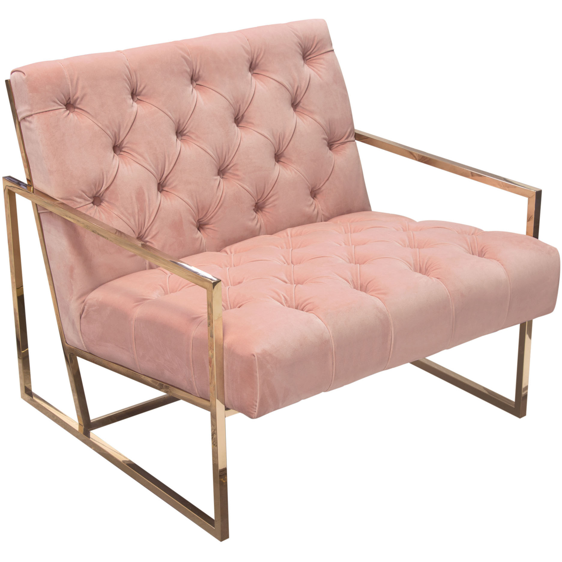 Luxe Accent Chair In Blush Pink Tufted Velvet Fabric With Polished Gold Stainless Steel Frame By Diamond Sofa