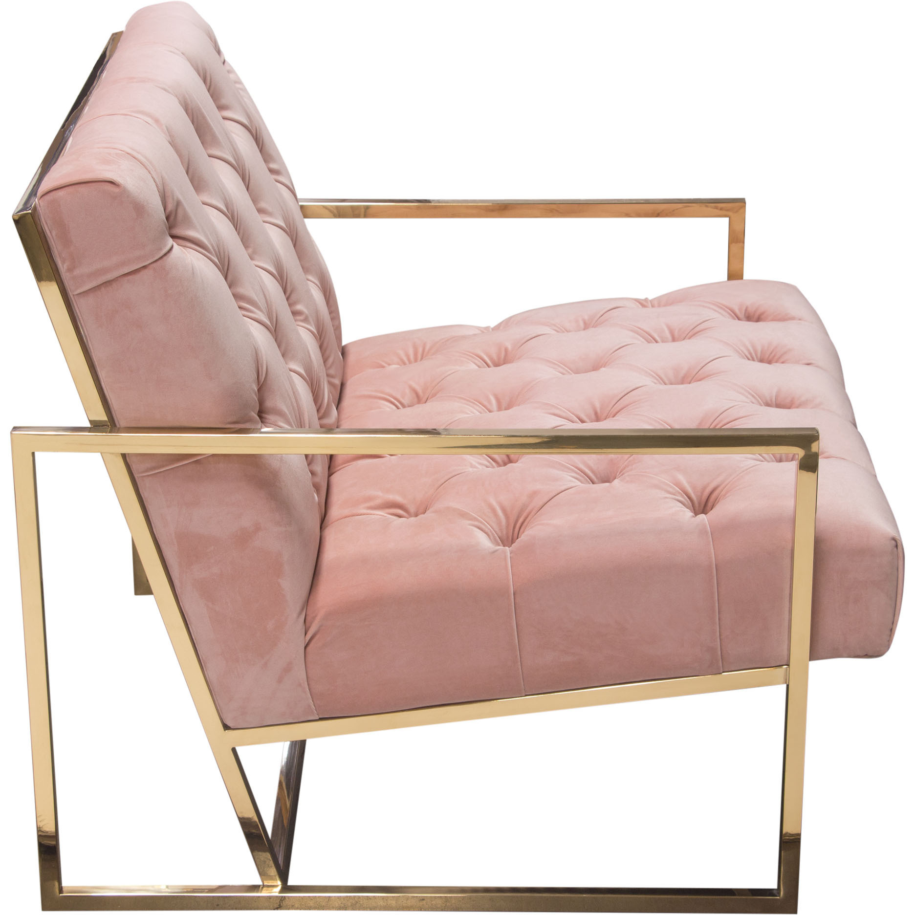 Luxe Accent Chair In Blush Pink Tufted Velvet Fabric With Polished Gold Stainless Steel Frame By Diamond Sofa