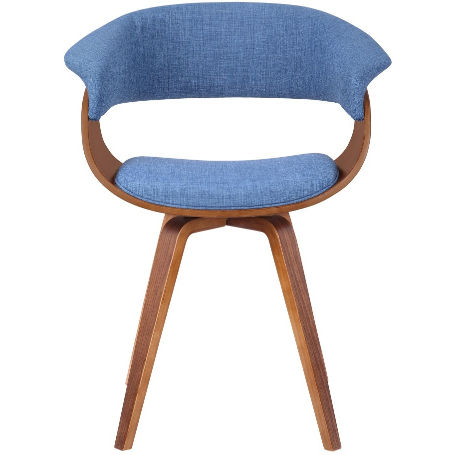 Armen Living Summer Mid-Century Chair In Blue Fabric With Walnut Wood Finish