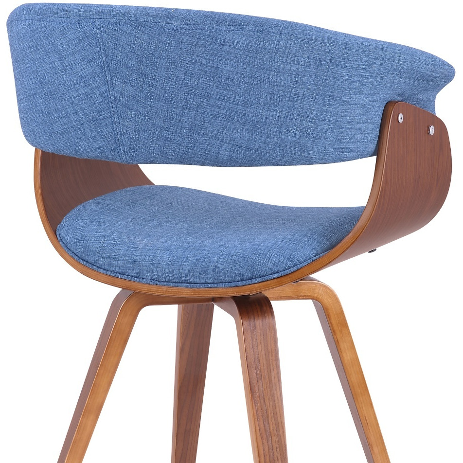 Armen Living Summer Mid-Century Chair In Blue Fabric With Walnut Wood Finish
