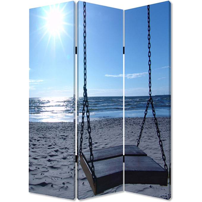 1"" X 48"" X 72"" Multi Color Wood Canvas Seaside Serenity  Screen