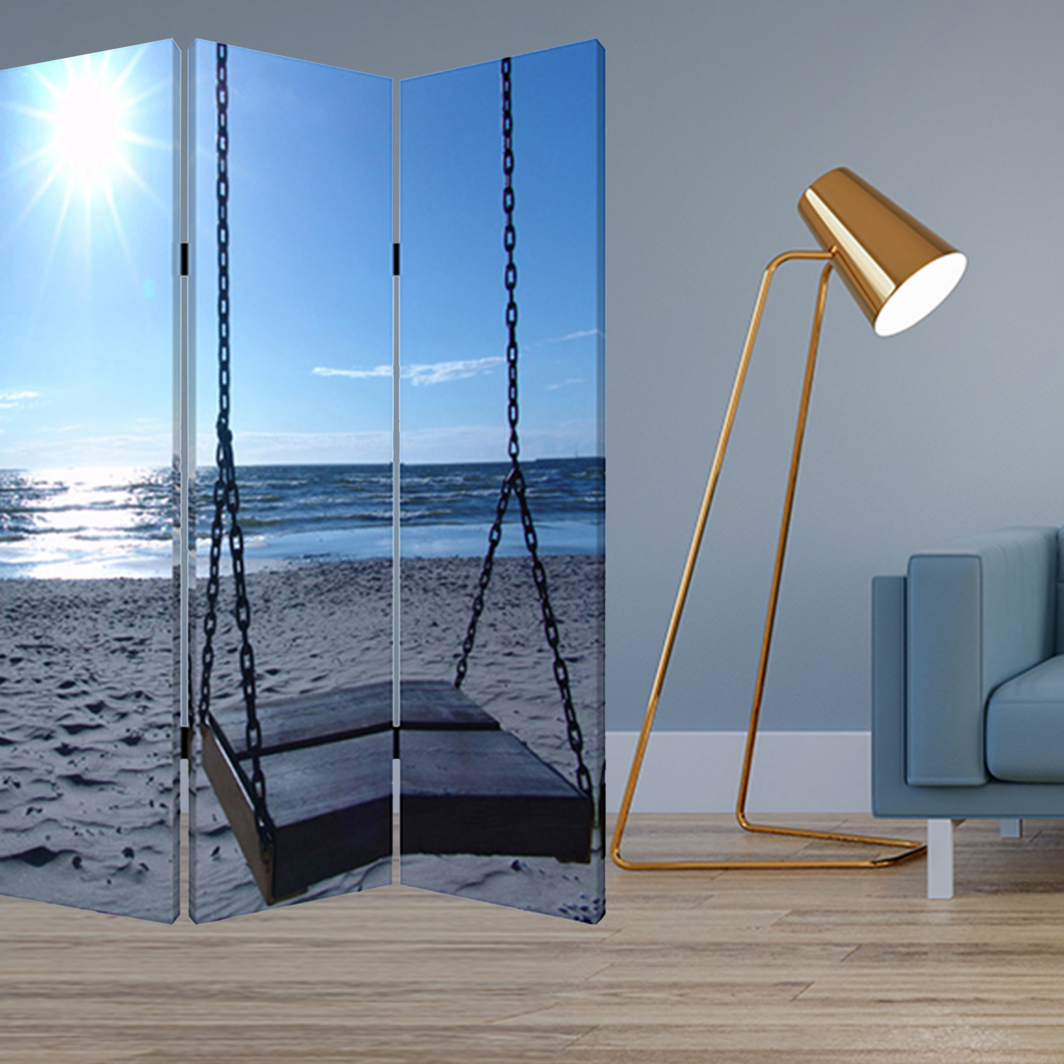 1"" X 48"" X 72"" Multi Color Wood Canvas Seaside Serenity  Screen