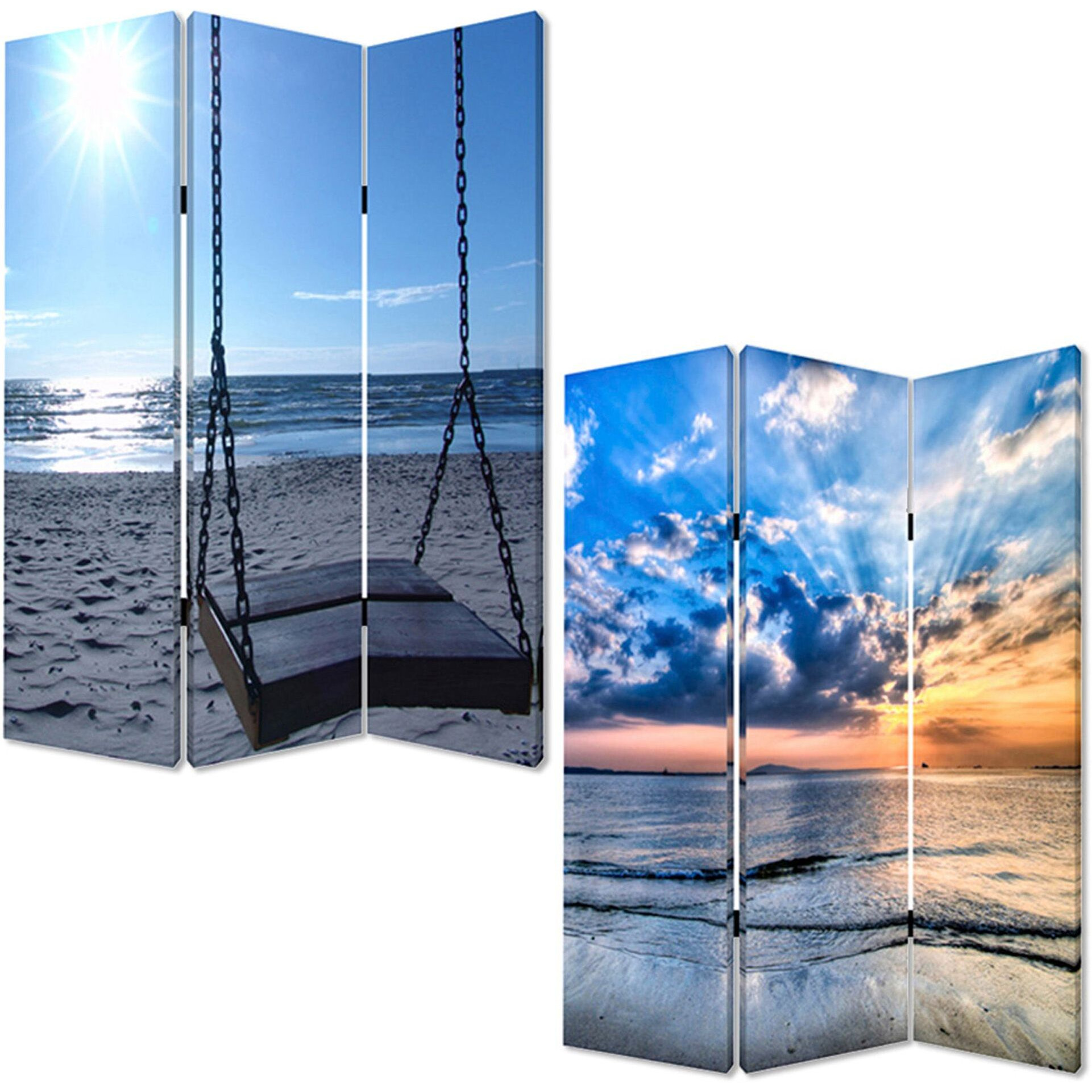1"" X 48"" X 72"" Multi Color Wood Canvas Seaside Serenity  Screen