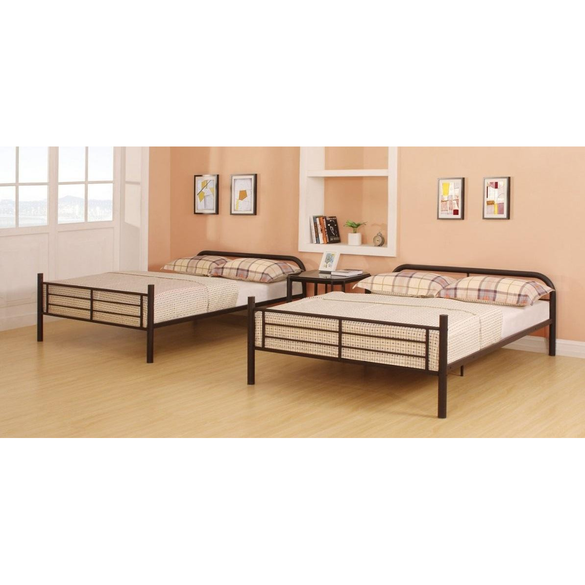 79"" X 57"" X 65"" Dark Brown Metal Tube Full Over Full Bunk Bed