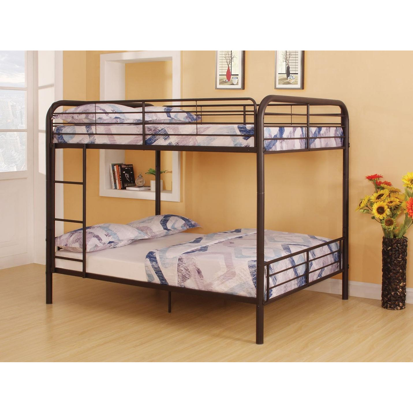 79"" X 57"" X 65"" Dark Brown Metal Tube Full Over Full Bunk Bed
