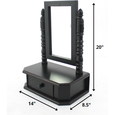 8.5 X 14 X 20 Black Traditional Drawer  Table Mirror