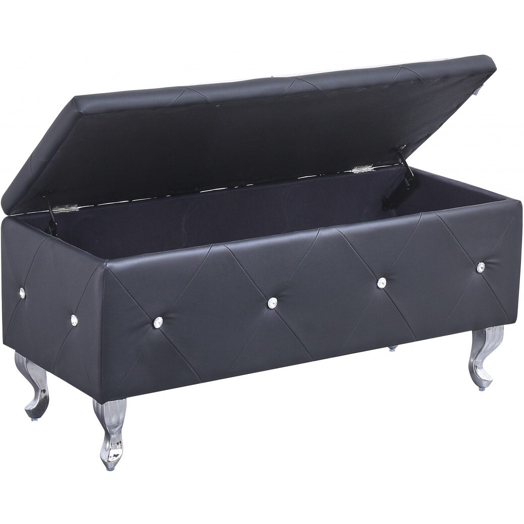 Black Tufted Hard Woodstorage Bench