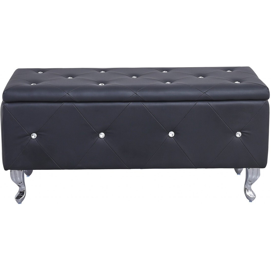 Black Tufted Hard Woodstorage Bench
