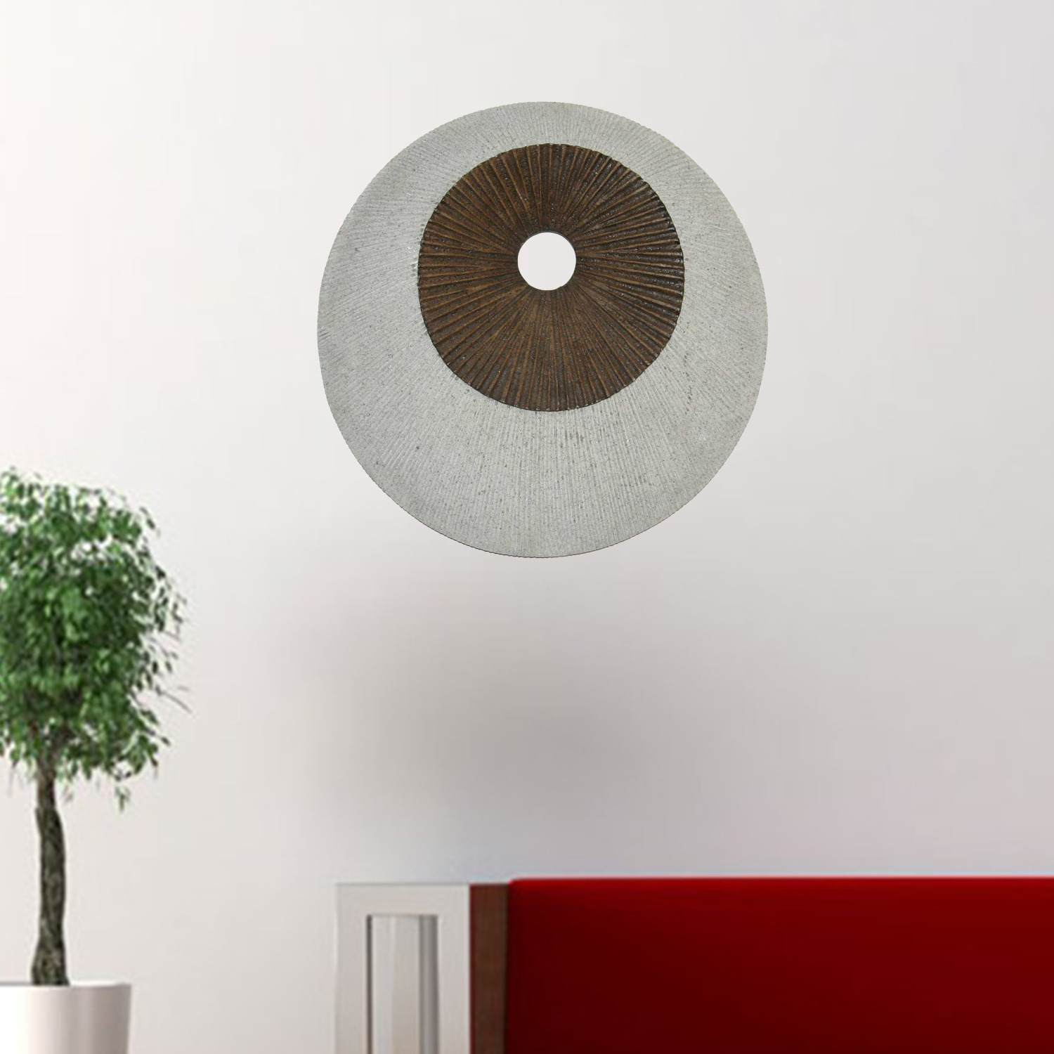 1 X 19 X 19 Brown & Gray Round Double Layer Ribbed  Wall Decor