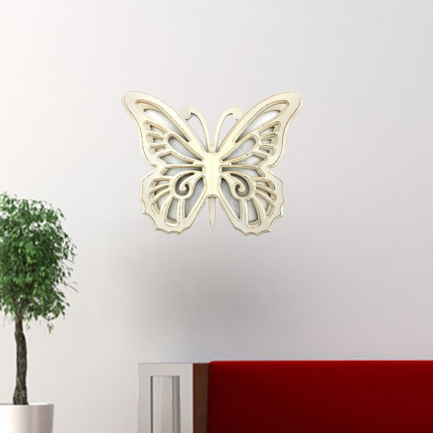 18.5"" X 23"" X 4"" Light Yellow Rustic Butterfly Wooden  Wall Decor
