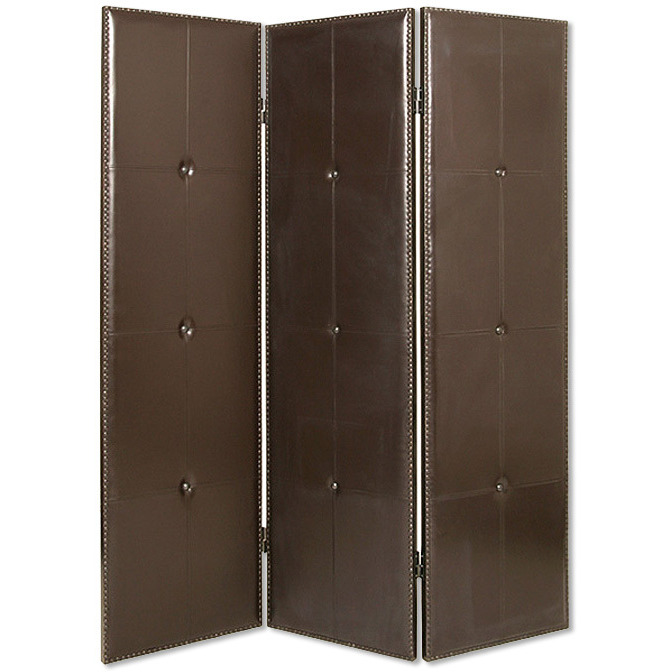 1"" X 60"" X 72"" Brown Faux Leather  Screen