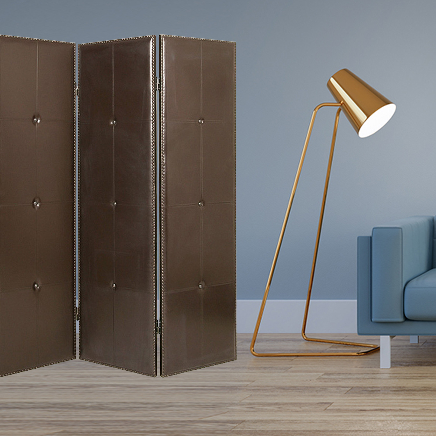 1"" X 60"" X 72"" Brown Faux Leather  Screen